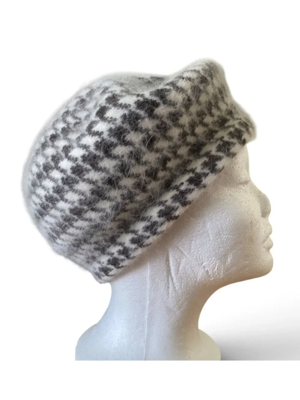 C.C Exclusives Angora Blend Beret Brown And Cream Houndstooth